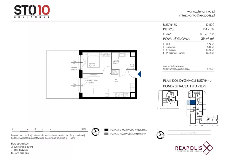 2 pokoje, mieszkanie 39,39 m², parter, oferta nr CH110/M/D1.2.0.05, STO10 Chylońska - Etap 4, Gdynia, Chylonia, ul. Chylońska 110, 110c