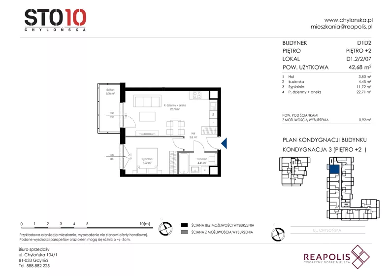 2 pokoje, mieszkanie 42,68 m², piętro 2, oferta nr CH110/M/D1.2.2.07, STO10 Chylońska - Etap 4, Gdynia, Chylonia, ul. Chylońska 110, 110c