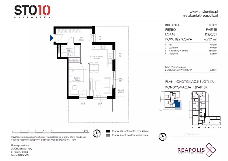2 pokoje, mieszkanie 48,39 m², parter, oferta nr CH110/M/D2.0.01, STO10 Chylońska - Etap 4, Gdynia, Chylonia, ul. Chylońska 110, 110c