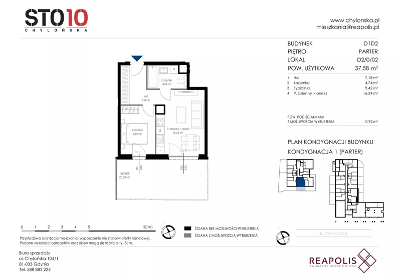 2 pokoje, mieszkanie 37,58 m², parter, oferta nr CH110/M/D2.0.02, STO10 Chylońska - Etap 4, Gdynia, Chylonia, ul. Chylońska 110, 110c