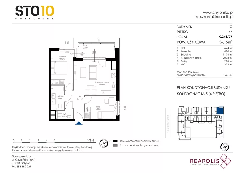 3 pokoje, apartament 56,36 m², piętro 4, oferta nr CH110/M/C2.4.07, STO10 Chylońska, Gdynia, Chylonia, ul. Chylońska 108