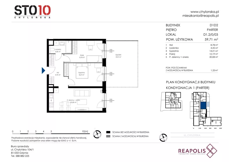 3 pokoje, mieszkanie 59,71 m², parter, oferta nr CH110/M/D1.2.0.03, STO10 Chylońska - Etap 4, Gdynia, Chylonia, ul. Chylońska 110, 110c