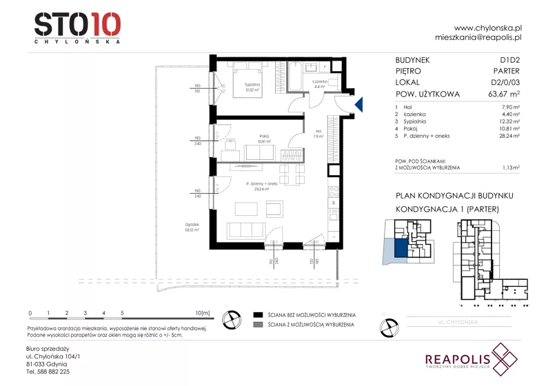 3 pokoje, mieszkanie 63,67 m², parter, oferta nr CH110/M/D2.0.03, STO10 Chylońska - Etap 4, Gdynia, Chylonia, ul. Chylońska 110, 110c