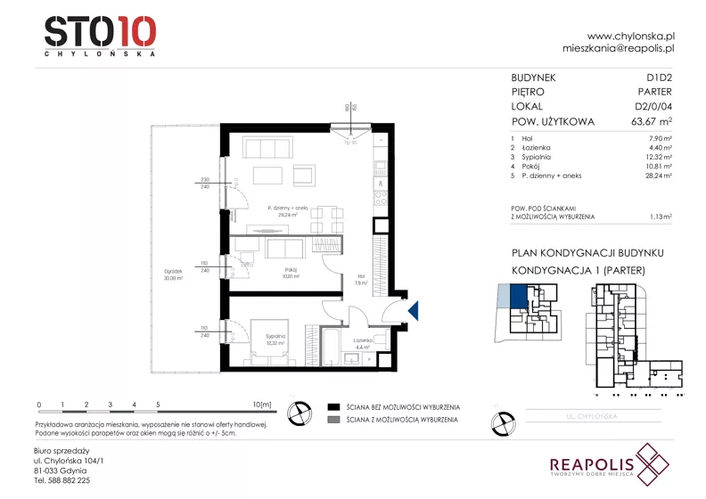 3 pokoje, mieszkanie 63,67 m², parter, oferta nr CH110/M/D2.0.04, STO10 Chylońska - Etap 4, Gdynia, Chylonia, ul. Chylońska 110, 110c