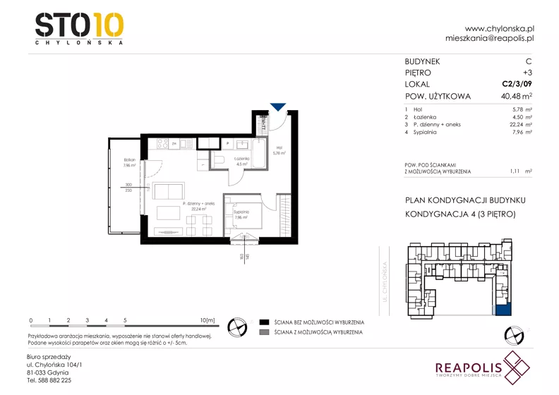 2 pokoje, apartament 40,48 m², piętro 3, oferta nr C2/3/09, STO10 Chylońska, Gdynia, Chylonia, ul. Chylońska 108