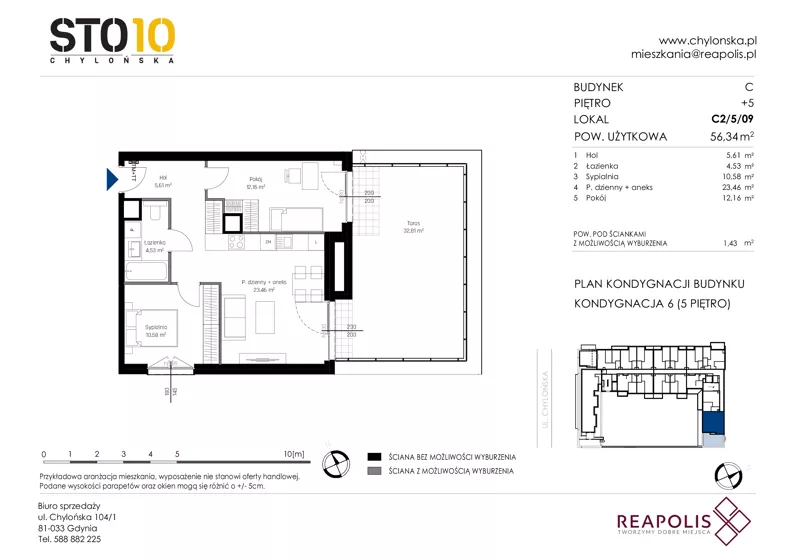 3 pokoje, mieszkanie 56,34 m², piętro 5, oferta nr C2/5/09, STO10 Chylońska, Gdynia, Chylonia, ul. Chylońska 108