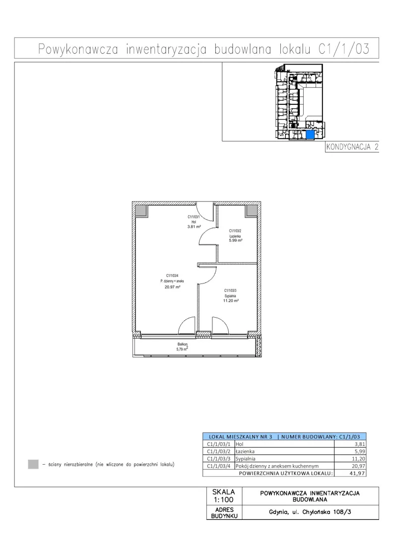 2 pokoje, mieszkanie 41,97 m², piętro 1, oferta nr C1/1/03, STO10 Chylońska, Gdynia, Chylonia, ul. Chylońska 108