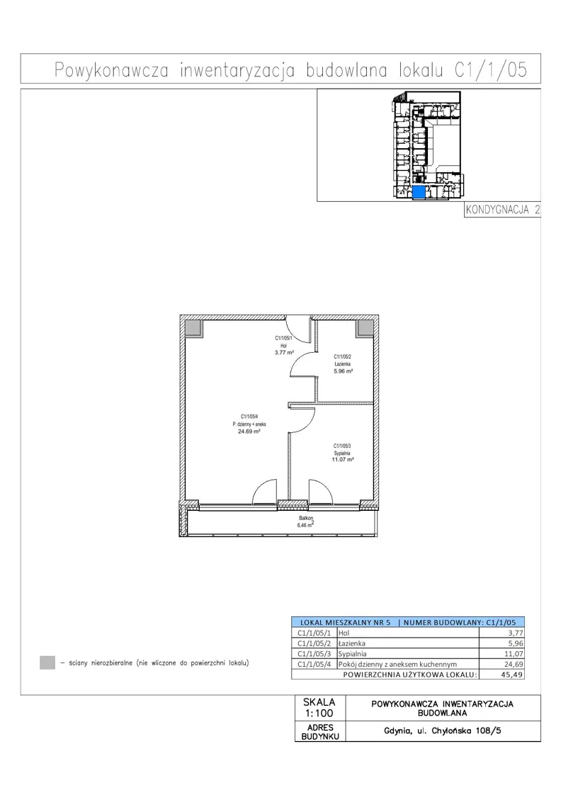 2 pokoje, mieszkanie 45,49 m², piętro 1, oferta nr C1/1/05, STO10 Chylońska, Gdynia, Chylonia, ul. Chylońska 108