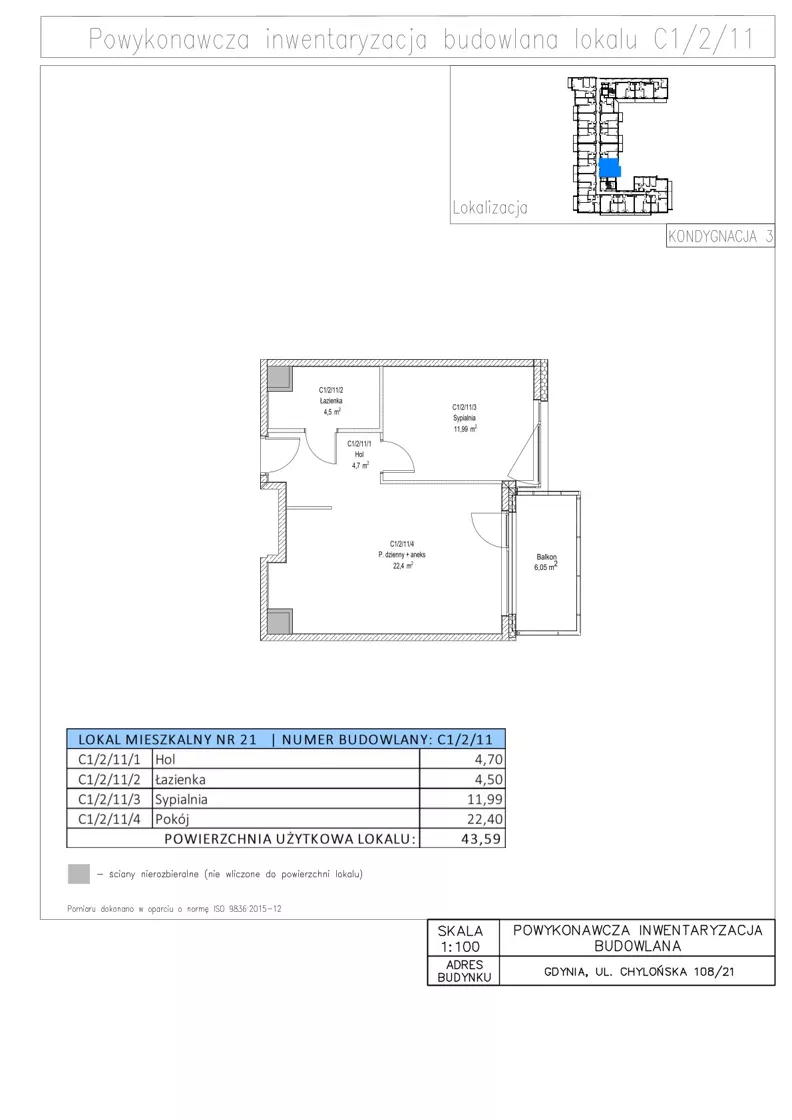 2 pokoje, mieszkanie 43,59 m², piętro 2, oferta nr C1/2/11, STO10 Chylońska, Gdynia, Chylonia, ul. Chylońska 108