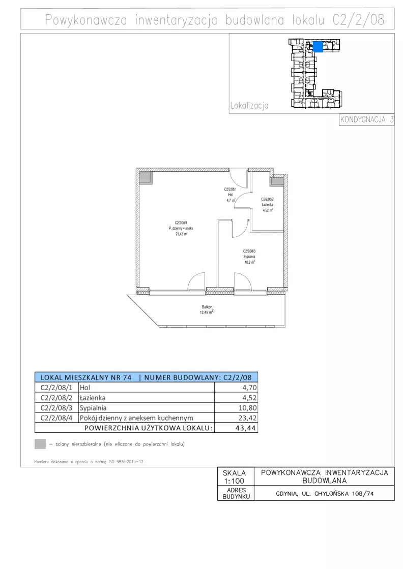 2 pokoje, mieszkanie 43,44 m², piętro 2, oferta nr C2/2/08, STO10 Chylońska, Gdynia, Chylonia, ul. Chylońska 108
