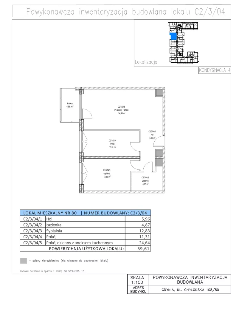 3 pokoje, mieszkanie 59,61 m², piętro 3, oferta nr C2/3/04 , STO10 Chylońska, Gdynia, Chylonia, ul. Chylońska 108