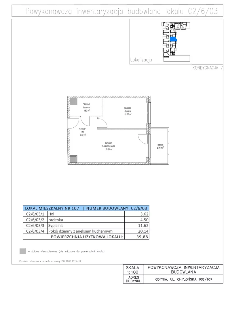 2 pokoje, mieszkanie 39,88 m², piętro 6, oferta nr C2/6/03, STO10 Chylońska, Gdynia, Chylonia, ul. Chylońska 108