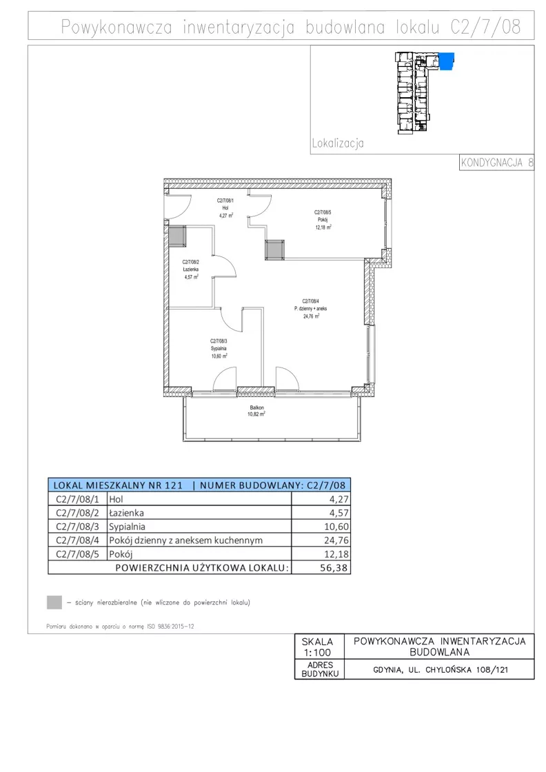 3 pokoje, mieszkanie 56,38 m², piętro 7, oferta nr C2/7/08, STO10 Chylońska, Gdynia, Chylonia, ul. Chylońska 108