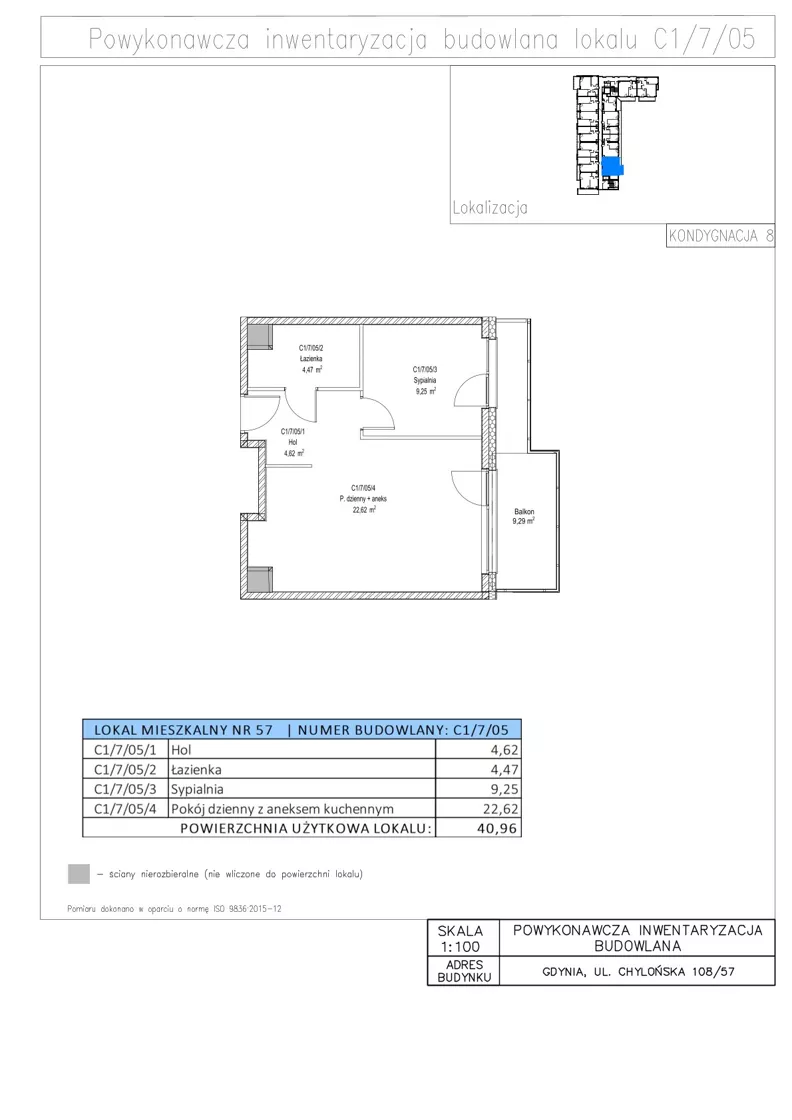 2 pokoje, mieszkanie 40,96 m², piętro 7, oferta nr C1/7/05, STO10 Chylońska, Gdynia, Chylonia, ul. Chylońska 108