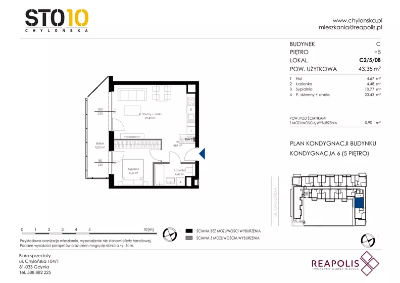 2 pokoje, mieszkanie 43,35 m², piętro 5, oferta nr C2/5/08, STO10 Chylońska, Gdynia, Chylonia, ul. Chylońska 108