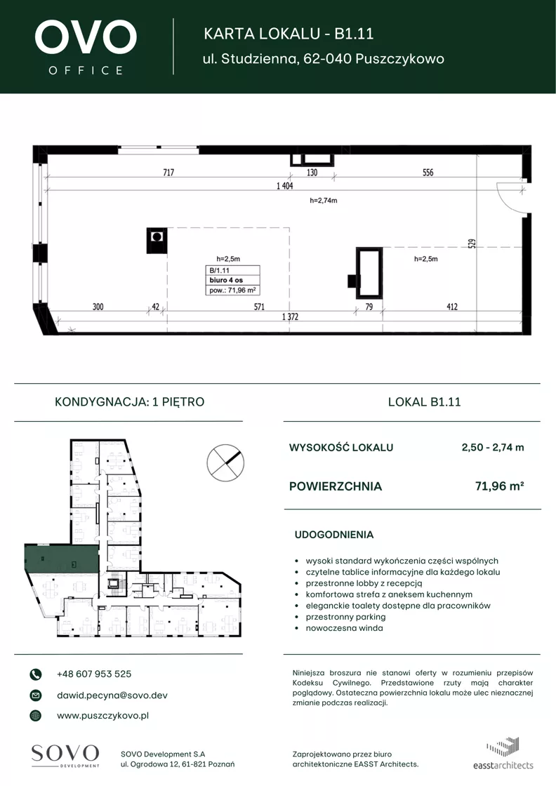 Biuro 71,96 m², oferta nr B/1/11, OVO Office, Puszczykowo, ul. Studzienna