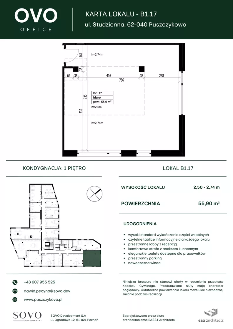 Biuro 55,90 m², oferta nr B/1/17, OVO Office, Puszczykowo, ul. Studzienna