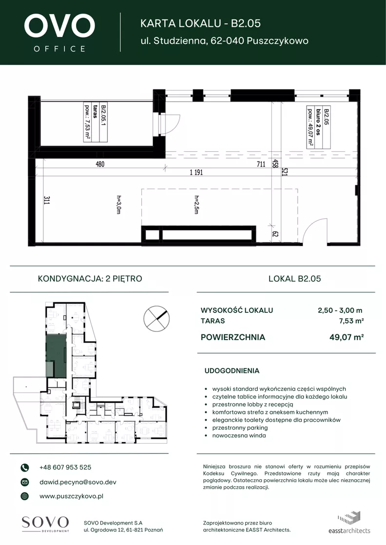 Biuro 49,07 m², oferta nr B/2/05, OVO Office, Puszczykowo, ul. Studzienna