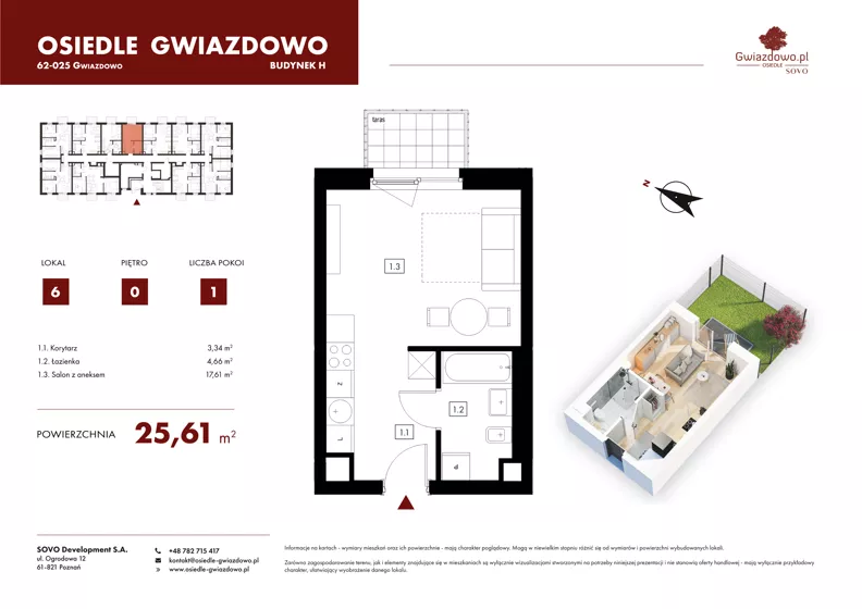 1 pokój, mieszkanie 25,61 m², parter, oferta nr H06, Osiedle Gwiazdowo, Gwiazdowo, ul. Mikołaja Kopernika