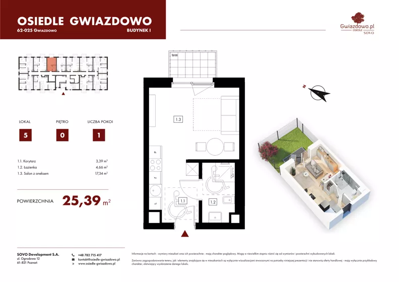 1 pokój, mieszkanie 25,39 m², parter, oferta nr I05, Osiedle Gwiazdowo, Gwiazdowo, ul. Mikołaja Kopernika