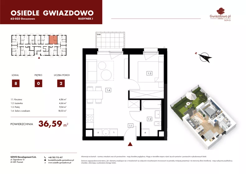 2 pokoje, mieszkanie 36,59 m², parter, oferta nr I08, Osiedle Gwiazdowo, Gwiazdowo, ul. Mikołaja Kopernika