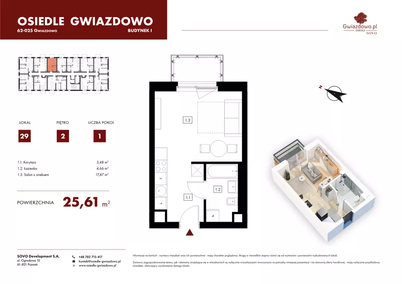 1 pokój, mieszkanie 25,61 m², piętro 2, oferta nr I29, Osiedle Gwiazdowo, Gwiazdowo, ul. Mikołaja Kopernika
