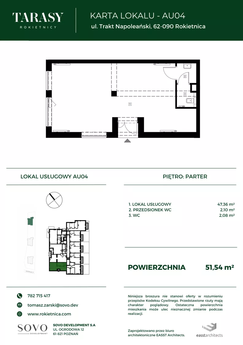 Lokal użytkowy 51,54 m², oferta nr AU04, Tarasy Rokietnicy - lokale usługowe, Rokietnica, ul. Trakt Napoleoński