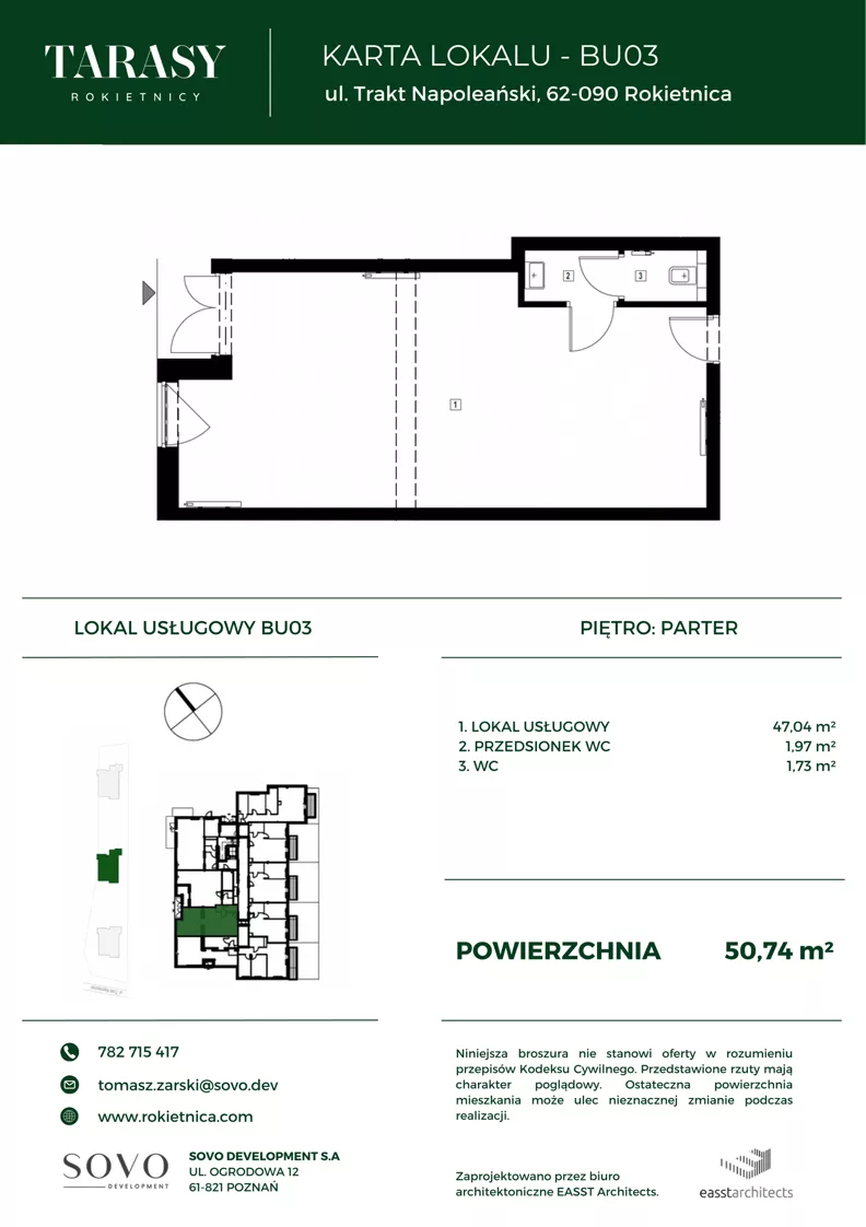 Lokal użytkowy 50,74 m², oferta nr BU03, Tarasy Rokietnicy - lokale usługowe, Rokietnica, ul. Trakt Napoleoński