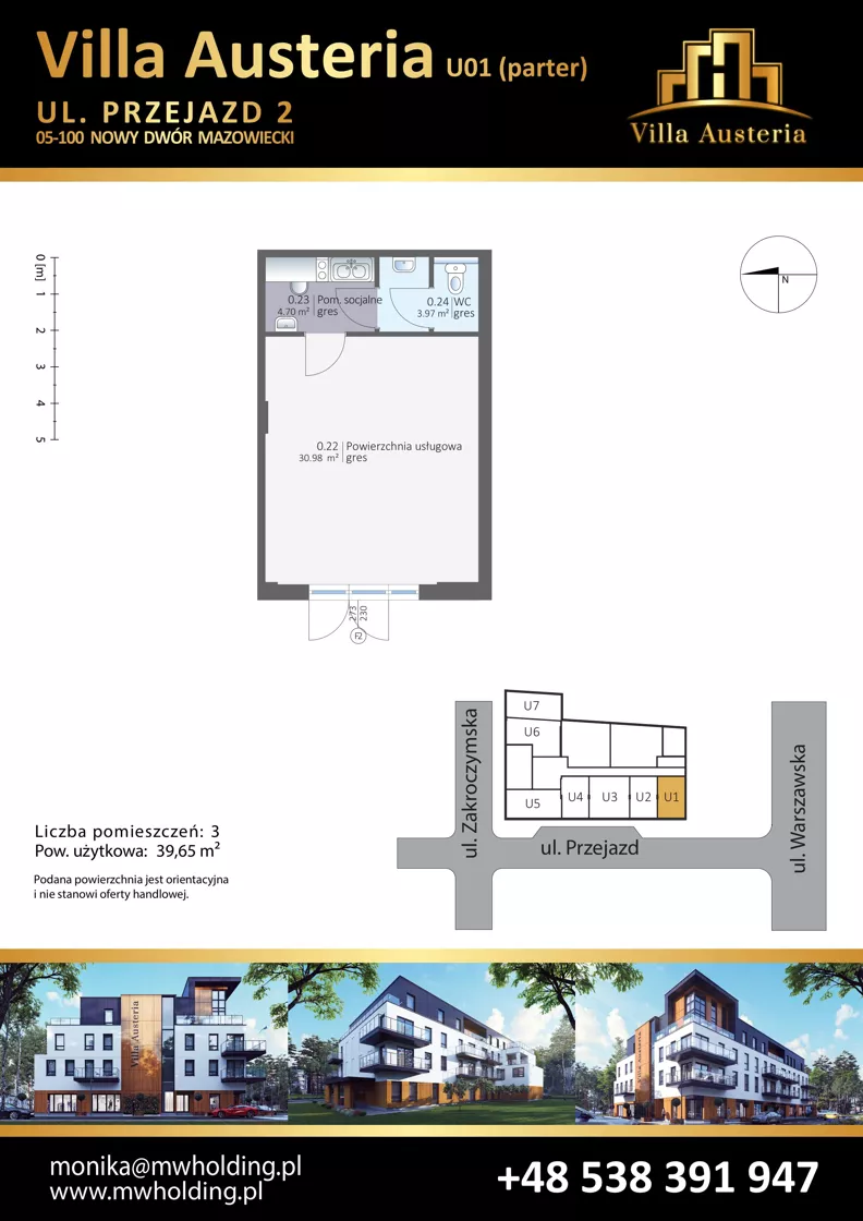 Lokal użytkowy 39,65 m², oferta nr U01, Villa Austeria - lokale usługowe, Nowy Dwór Mazowiecki, Kępa Nowodworska, Kępa Nowodworska, ul. Przejazd 2