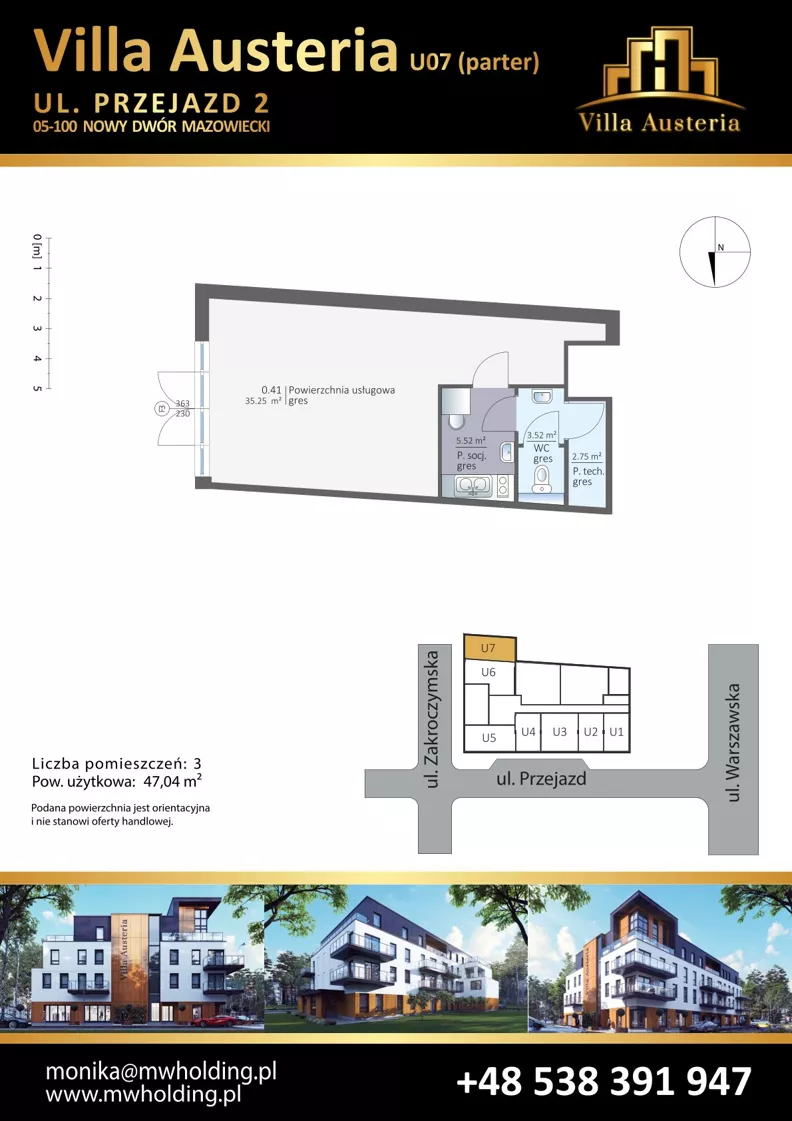 Lokal użytkowy 47,04 m², oferta nr U07, Villa Austeria - lokale usługowe, Nowy Dwór Mazowiecki, Kępa Nowodworska, Kępa Nowodworska, ul. Przejazd 2