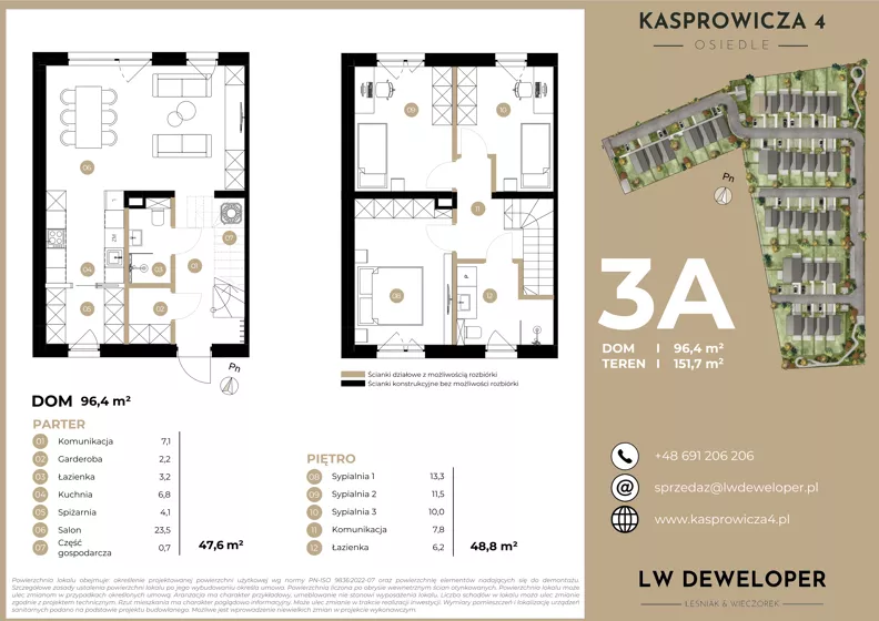 Dom 96,40 m², oferta nr 3A, Osiedle Kasprowicza 4 - domy, Łódź, Widzew, Nowosolna, ul. Kasprowicza 4