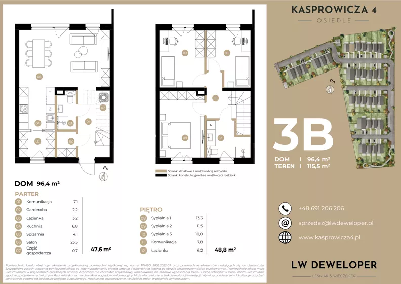 Dom 96,40 m², oferta nr 3B, Osiedle Kasprowicza 4 - domy, Łódź, Widzew, Nowosolna, ul. Kasprowicza 4
