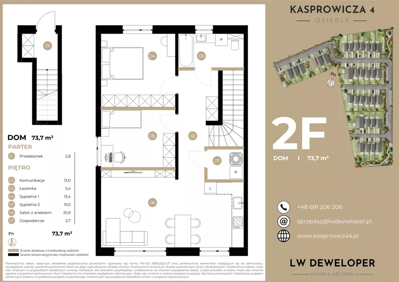 3 pokoje, mieszkanie 73,70 m², piętro 1, oferta nr 2F, Osiedle Kasprowicza 4, Łódź, Widzew, Nowosolna, ul. Kasprowicza 4