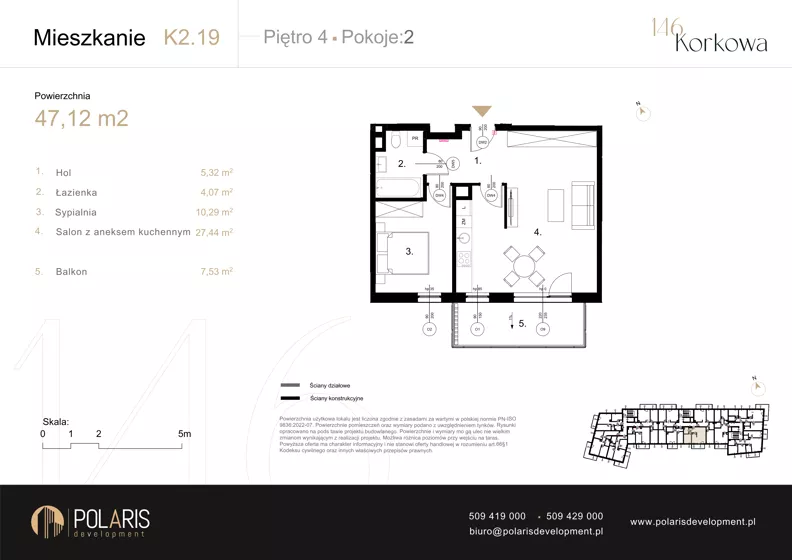2 pokoje, mieszkanie 47,12 m², piętro 4, oferta nr K2.19, Korkowa 146, Warszawa, Wawer, ul. Korkowa 146