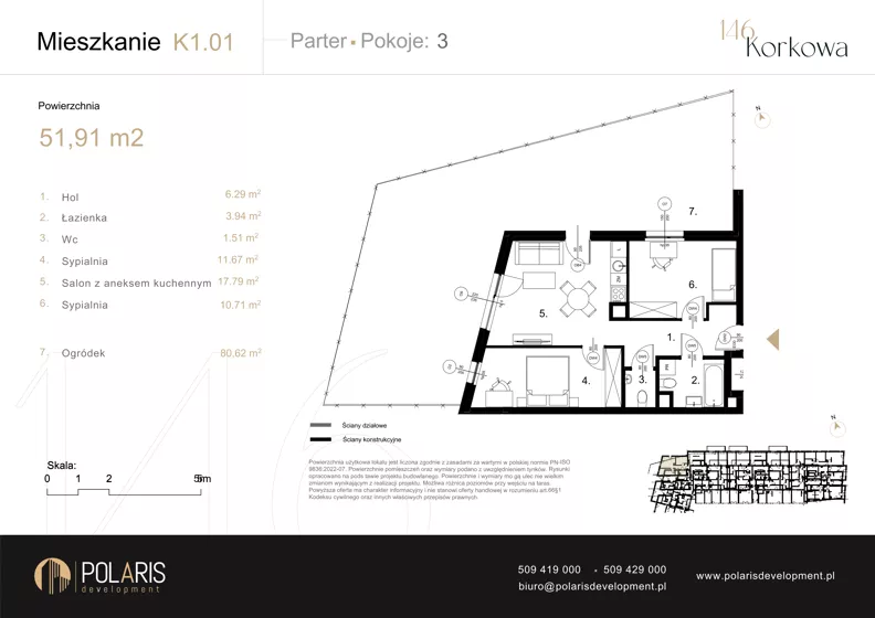 3 pokoje, mieszkanie 51,91 m², parter, oferta nr K1.01, Korkowa 146, Warszawa, Wawer, ul. Korkowa 146