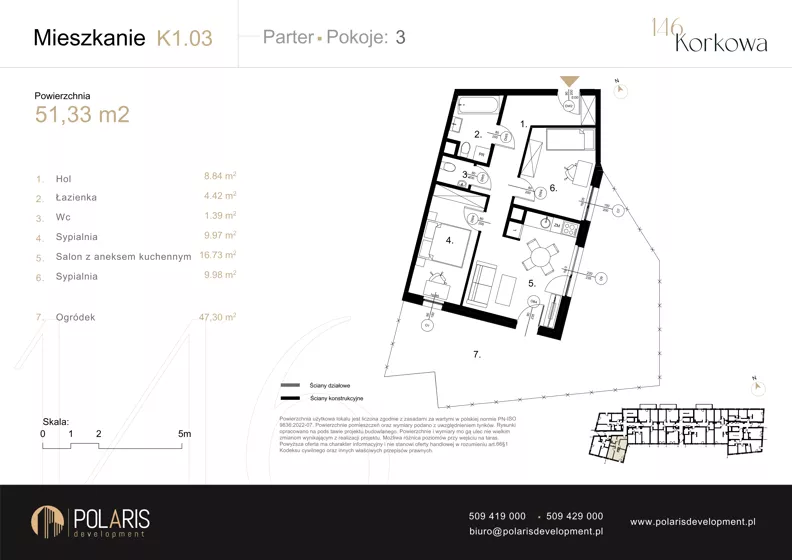 3 pokoje, mieszkanie 51,33 m², parter, oferta nr K1.03, Korkowa 146, Warszawa, Wawer, ul. Korkowa 146