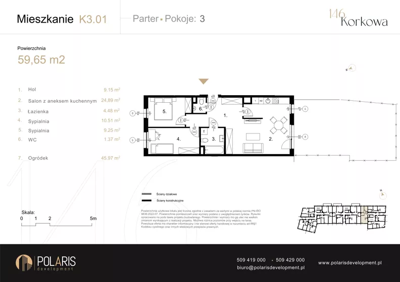 3 pokoje, mieszkanie 59,65 m², parter, oferta nr K3.01, Korkowa 146, Warszawa, Wawer, ul. Korkowa 146