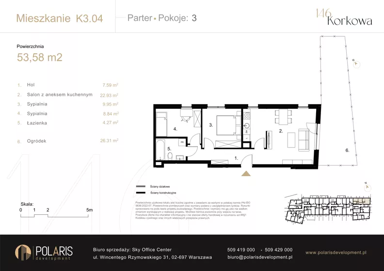 3 pokoje, mieszkanie 53,58 m², parter, oferta nr K3.04, Korkowa 146, Warszawa, Wawer, ul. Korkowa 146