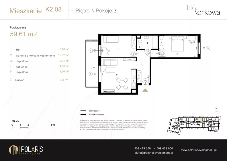 3 pokoje, mieszkanie 59,61 m², piętro 1, oferta nr K2.08, Korkowa 146, Warszawa, Wawer, ul. Korkowa 146