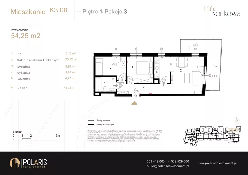 3 pokoje, mieszkanie 54,25 m², piętro 1, oferta nr K3.08, Korkowa 146, Warszawa, Wawer, ul. Korkowa 146