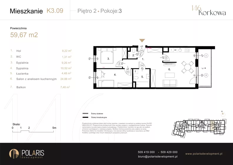 3 pokoje, mieszkanie 59,67 m², piętro 2, oferta nr K3.09, Korkowa 146, Warszawa, Wawer, ul. Korkowa 146