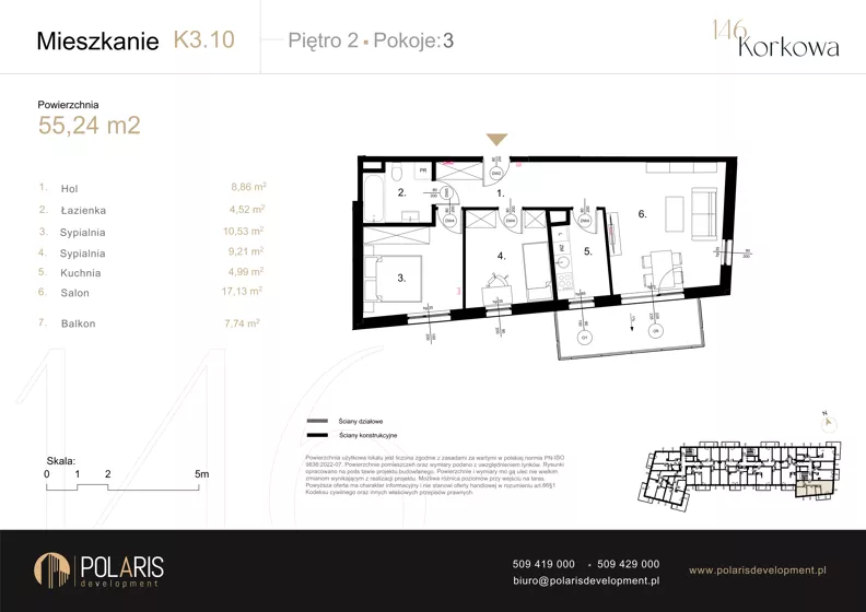 3 pokoje, mieszkanie 55,24 m², piętro 2, oferta nr K3.10, Korkowa 146, Warszawa, Wawer, ul. Korkowa 146