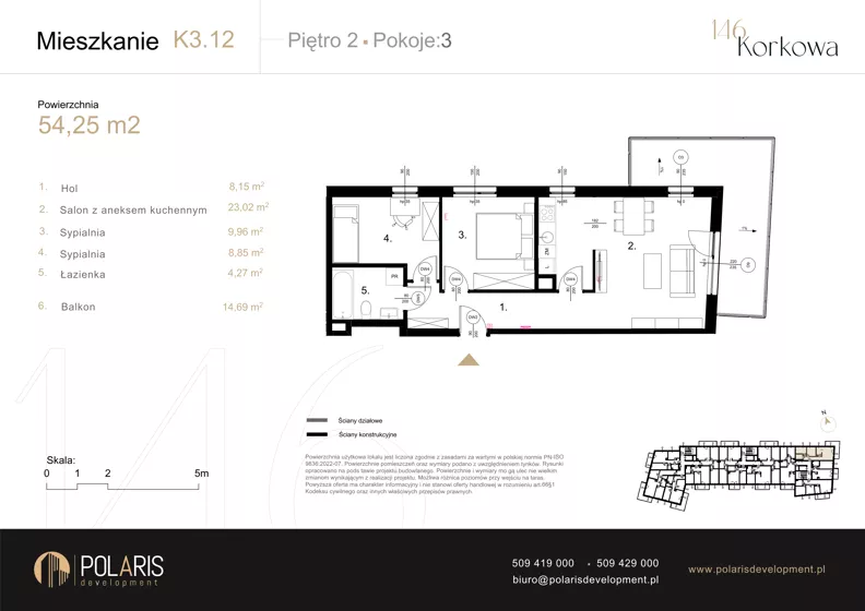 3 pokoje, mieszkanie 54,25 m², piętro 2, oferta nr K3.12, Korkowa 146, Warszawa, Wawer, ul. Korkowa 146