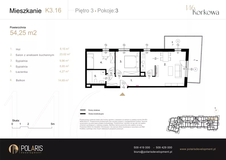 3 pokoje, mieszkanie 54,25 m², piętro 3, oferta nr K3.16, Korkowa 146, Warszawa, Wawer, ul. Korkowa 146