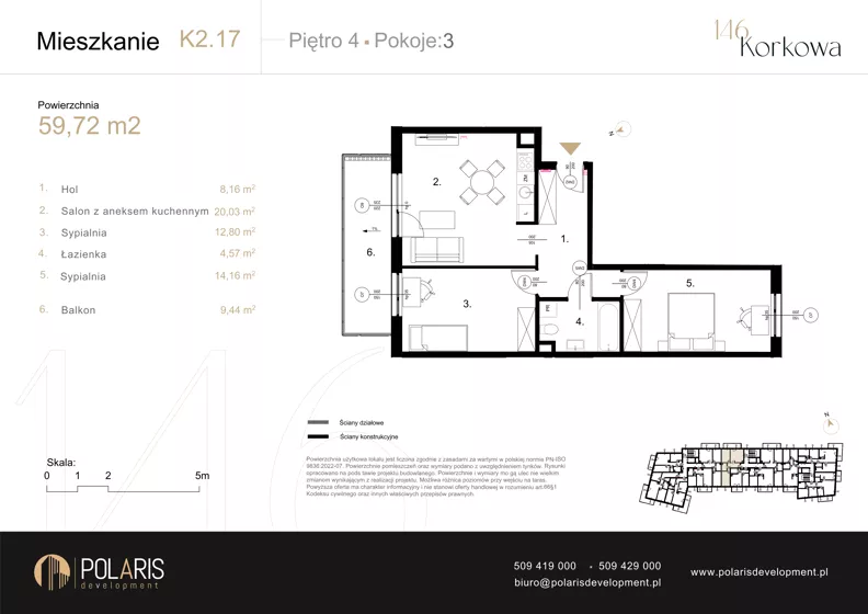 3 pokoje, mieszkanie 59,72 m², piętro 4, oferta nr K2.17, Korkowa 146, Warszawa, Wawer, ul. Korkowa 146