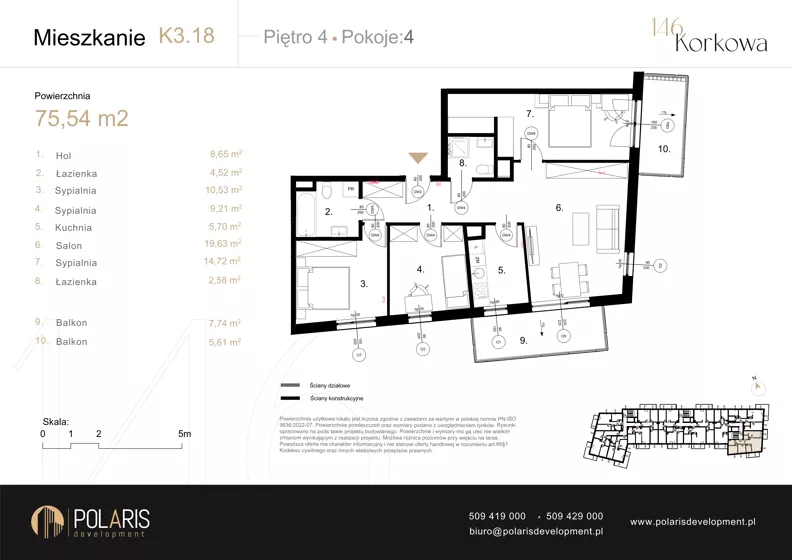 4 pokoje, mieszkanie 75,54 m², piętro 4, oferta nr K3.18, Korkowa 146, Warszawa, Wawer, ul. Korkowa 146