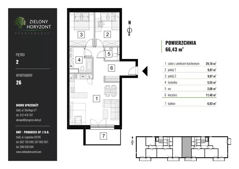 3 pokoje, mieszkanie 66,43 m², piętro 2, oferta nr 2_26, Zielony Horyzont Apartamenty, Łódź, Widzew, Stoki, ul. Jędrowizna