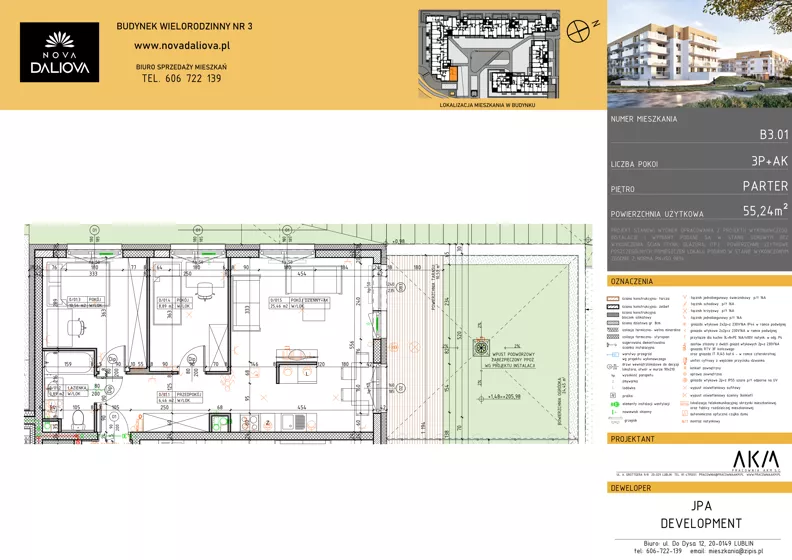 3 pokoje, mieszkanie 55,24 m², parter, oferta nr B3.01, Nova Daliova bud. B3, Lublin, Ponikwoda, ul. Daliowa