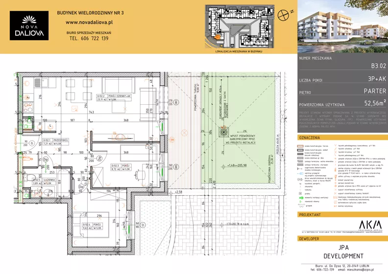 3 pokoje, mieszkanie 52,56 m², parter, oferta nr B3.02, Nova Daliova bud. B3, Lublin, Ponikwoda, ul. Daliowa
