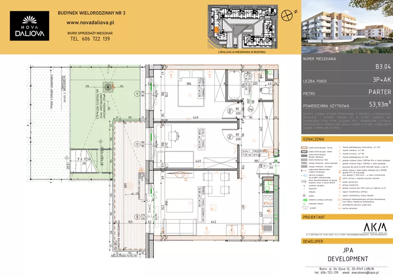 3 pokoje, mieszkanie 53,93 m², parter, oferta nr B3.04, Nova Daliova bud. B3, Lublin, Ponikwoda, ul. Daliowa